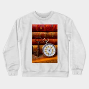 Classic Pocketwatch With old Books And Skeleton Key Crewneck Sweatshirt